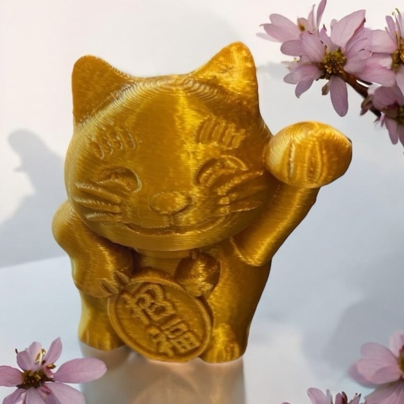 Mini Golden Lucky Cat Statue Fortune, Abundance, Prosperity - Picture 1 of 5